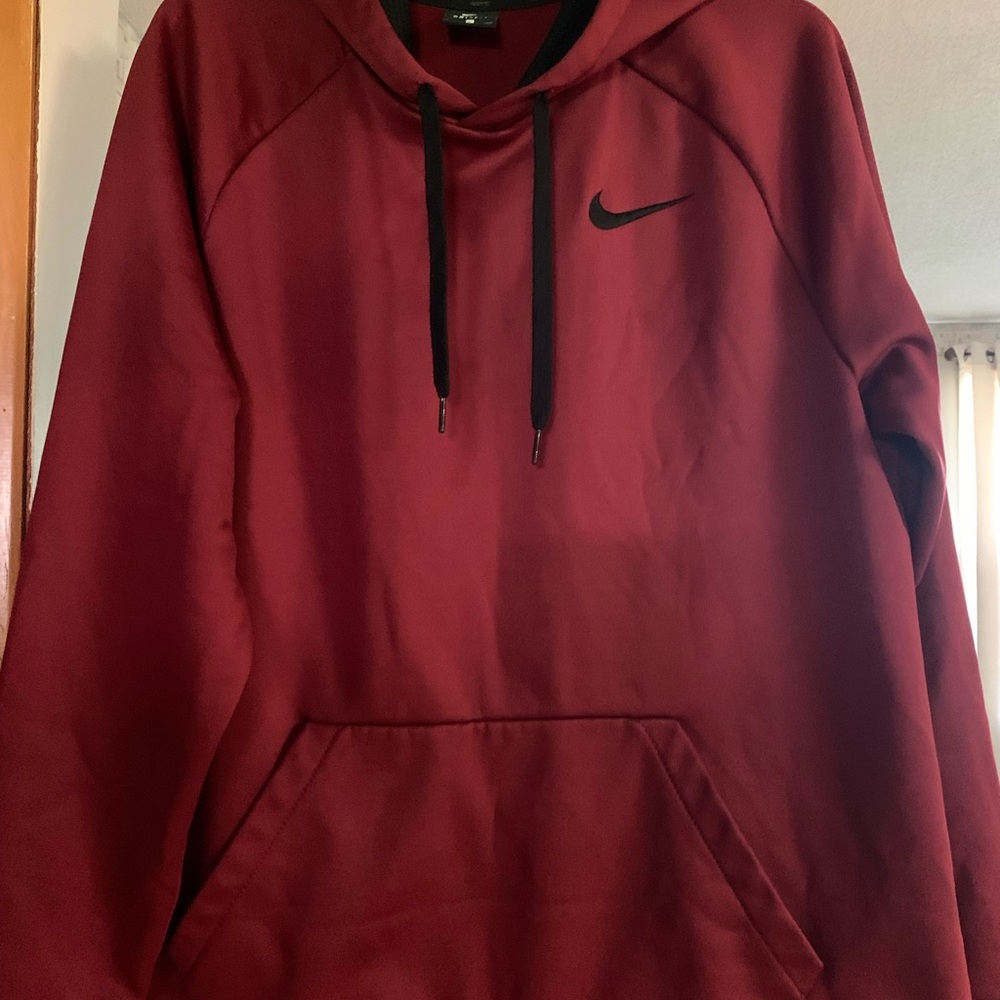 Nike Maroon Dri Fit Hoodie Longsleeve Sweatshirt Large 100% Polyester,